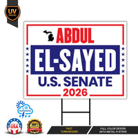 Abdul El-Sayed For Michigan Senate 2026 Yard Sign, Corrugated Plastic Senate Elections, Race Red White & Blue Yard Sign with Metal H-Stake