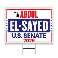 Abdul El-Sayed For Michigan Senate 2026 Yard Sign, Corrugated Plastic Senate Elections, Race Red White & Blue Yard Sign with Metal H-Stake