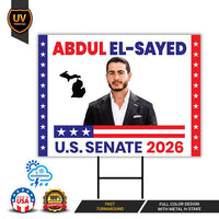 Abdul El-Sayed For Michigan Senate 2026 Yard Sign, Corrugated Plastic Senate Elections, Race Red White & Blue Yard Sign with Metal H-Stake