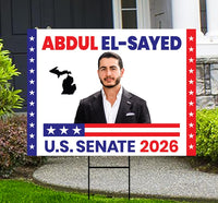 Abdul El-Sayed For Michigan Senate 2026 Yard Sign, Corrugated Plastic Senate Elections, Race Red White & Blue Yard Sign with Metal H-Stake