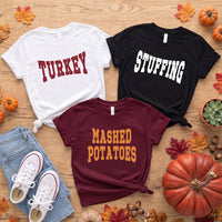 Custom Thanksgiving Family Shirts, Personalized Food Role Tees, Matching Holiday Tee Group, Friendsgiving Turkey Dinner Holiday Party Gift