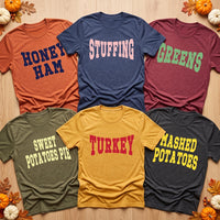 Custom Thanksgiving Family Shirts, Personalized Food Role Tees, Matching Holiday Tee Group, Friendsgiving Turkey Dinner Holiday Party Gift