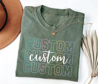 Personalized Custom Text Shirt, Custom Name or Quote Tee, Pastel Varsity Outline T-Shirt, Repeated Word Design, Birthday Gift for Her