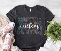 Personalized Custom Text Shirt, Custom Name or Quote Tee, Pastel Varsity Outline T-Shirt, Repeated Word Design, Birthday Gift for Her