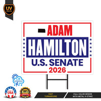 Adam Hamilton For Kansas Senate 2026 Yard Sign, Corrugated Plastic Senate Elections, Race Red White & Blue Yard Sign with Metal H-Stake