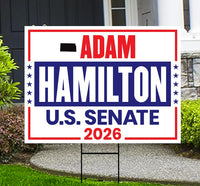 Adam Hamilton For Kansas Senate 2026 Yard Sign, Corrugated Plastic Senate Elections, Race Red White & Blue Yard Sign with Metal H-Stake