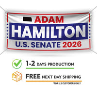 Adam Hamilton For Kansas U.S. Senate Banner Sign, 13 oz Waterproof US Senate Election 2026, Republic Party Vinyl Banner With Metal Grommets
