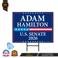 Adam Hamilton For Kansas Senate 2026 Yard Sign, Corrugated Plastic Senate Elections, Race Red White & Blue Yard Sign with Metal H-Stake