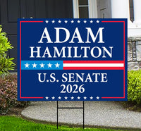 Adam Hamilton For Kansas Senate 2026 Yard Sign, Corrugated Plastic Senate Elections, Race Red White & Blue Yard Sign with Metal H-Stake