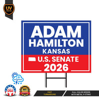 Adam Hamilton For Kansas Senate 2026 Yard Sign, Corrugated Plastic Senate Elections, Race Red White & Blue Yard Sign with Metal H-Stake