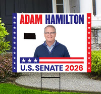 Adam Hamilton For Kansas Senate 2026 Yard Sign, Corrugated Plastic Senate Elections, Race Red White & Blue Yard Sign with Metal H-Stake