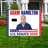Adam Hamilton For Kansas Senate 2026 Yard Sign, Corrugated Plastic Senate Elections, Race Red White & Blue Yard Sign with Metal H-Stake