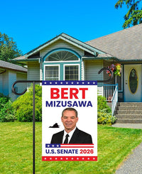 Bert Mizusawa For Virginia Senate 2026 Garden Flag, Double Sided, 2026 Senate Flag, Elections Flag, Race Red White & Blue Flag