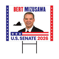Bert Mizusawa For Virginia Senate 2026 Yard Sign, Corrugated Plastic Senate Elections, Race Red White & Blue Yard Sign with Metal H-Stake