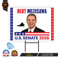 Bert Mizusawa For Virginia Senate 2026 Yard Sign, Corrugated Plastic Senate Elections, Race Red White & Blue Yard Sign with Metal H-Stake