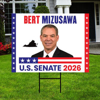 Bert Mizusawa For Virginia Senate 2026 Yard Sign, Corrugated Plastic Senate Elections, Race Red White & Blue Yard Sign with Metal H-Stake