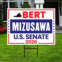 Bert Mizusawa For Virginia Senate 2026 Yard Sign, Corrugated Plastic Senate Elections, Race Red White & Blue Yard Sign with Metal H-Stake