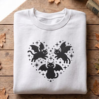 Halloween Embroidered Sweatshirt, Spooky Black Kitty Hoodie, Cute Bat Wing Design Shirt, Funny Cat Shirt, Gift for Cat Lover Spooky Season