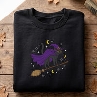 Halloween Embroidered Sweatshirt, Witchy Black Feline Hoodie, Spooky Season Long Sleeve Shirt, Cute Cat Hoodie, Gift for Cat Lover