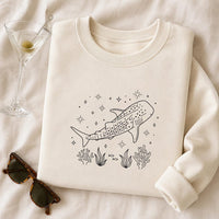 Whale Shark Embroidered Sweatshirt, Ocean Lover Hoodie, Marine Life Long Sleeve Shirt, Cozy Hobby Crewneck, Hobby Gift for Ocean Lovers