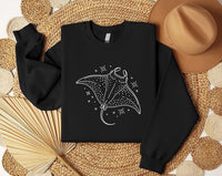 Manta Ray Embroidered Sweatshirt, Ocean Lover Hoodie, Celestial Manta Shirt, Coastal Aesthetic Shirt, Marine Life Aesthetic Gift for Her
