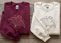 Manta Ray Embroidered Sweatshirt, Ocean Lover Hoodie, Celestial Manta Shirt, Coastal Aesthetic Shirt, Marine Life Aesthetic Gift for Her