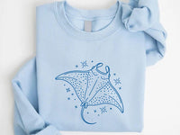 Manta Ray Embroidered Sweatshirt, Ocean Lover Hoodie, Celestial Manta Shirt, Coastal Aesthetic Shirt, Marine Life Aesthetic Gift for Her