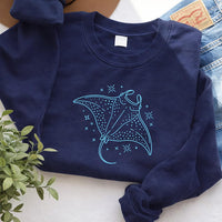 Manta Ray Embroidered Sweatshirt, Ocean Lover Hoodie, Celestial Manta Shirt, Coastal Aesthetic Shirt, Marine Life Aesthetic Gift for Her