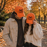 embroidered hat baseball cap halloween bats bat embroidery custom name personalized gift trick or treat spooky season kids halloween cotton twill low profile fall party gift orange black