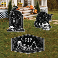 Custom-Shaped Halloween Yard Sign Set, Graveyard Lawn Sign, RIP Tombstone Cat Skeleton Cutouts, Holiday Lawn Display, Halloween Yard Decor