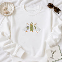 Pickle Duck Embroidered Sweatshirt, Cute Goose Lover Hoodie, Quirky Dill Pickle Shirt, Funny Crewneck, Birthday Gift for Bird Lovers