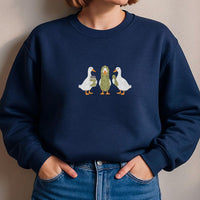 Pickle Duck Embroidered Sweatshirt, Cute Goose Lover Hoodie, Quirky Dill Pickle Shirt, Funny Crewneck, Birthday Gift for Bird Lovers