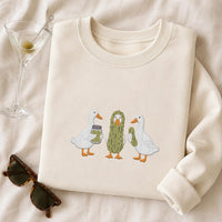 Pickle Duck Embroidered Sweatshirt, Cute Goose Lover Hoodie, Quirky Dill Pickle Shirt, Funny Crewneck, Birthday Gift for Bird Lovers