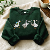 Book Lover Embroidered Sweatshirt, Reading Goose Hoodie, Three Geese Bookish Shirt for Readers, Bookish Hoodie, Funny Book Lover Gift