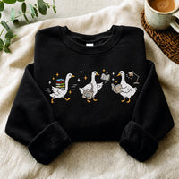 Book Lover Embroidered Sweatshirt, Reading Goose Hoodie, Three Geese Bookish Shirt for Readers, Bookish Hoodie, Funny Book Lover Gift