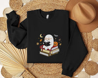 Book Lover Embroidered Sweatshirt, Halloween Reading Ghost Shirt, Cute Spooky Reader Crewneck, Bookish Hoodie, Book Lover Gift for Her