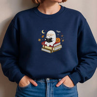 Book Lover Embroidered Sweatshirt, Halloween Reading Ghost Shirt, Cute Spooky Reader Crewneck, Bookish Hoodie, Book Lover Gift for Her