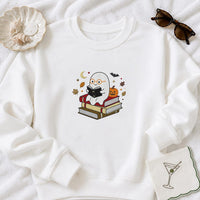 Book Lover Embroidered Sweatshirt, Halloween Reading Ghost Shirt, Cute Spooky Reader Crewneck, Bookish Hoodie, Book Lover Gift for Her