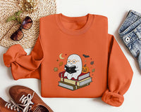 Book Lover Embroidered Sweatshirt, Halloween Reading Ghost Shirt, Cute Spooky Reader Crewneck, Bookish Hoodie, Book Lover Gift for Her
