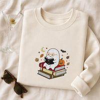 Book Lover Embroidered Sweatshirt, Halloween Reading Ghost Shirt, Cute Spooky Reader Crewneck, Bookish Hoodie, Book Lover Gift for Her
