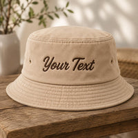 Personalized Embroidered Bucket Hat, Custom Text Logo Cotton Bucket Hat, Custom Name Summer Hat, Vacation Beach Style, Birthday Gift