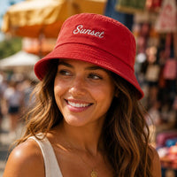Personalized Embroidered Bucket Hat, Custom Text Logo Cotton Bucket Hat, Custom Name Summer Hat, Vacation Beach Style, Birthday Gift