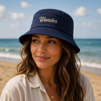 Personalized Embroidered Bucket Hat, Custom Text Logo Cotton Bucket Hat, Custom Name Summer Hat, Vacation Beach Style, Birthday Gift