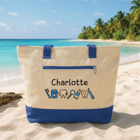 Personalized Dental Hygienist Tote Bag with Zipper, Custom Name Canvas Bag, Tooth Icon Design, Medical Work Tote, Medical Worker Gift
