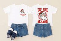 Personalized Kids Christmas Santa Tee, Custom Name Festive Shirt, Front Back Print Holiday Tee, Christmas Outfit, Holiday Gift for Kids