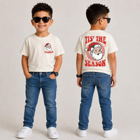 Personalized Kids Christmas Santa Tee, Custom Name Festive Shirt, Front Back Print Holiday Tee, Christmas Outfit, Holiday Gift for Kids