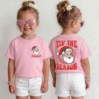 Personalized Kids Christmas Santa Tee, Custom Name Festive Shirt, Front Back Print Holiday Tee, Christmas Outfit, Holiday Gift for Kids