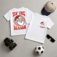Personalized Kids Christmas Santa Tee, Custom Name Festive Shirt, Front Back Print Holiday Tee, Christmas Outfit, Holiday Gift for Kids