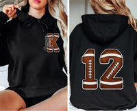 Personalized Football Mom Game Day Shirt, Custom Name Initial Tee, Front Back Print Team Tee, Jersey Number Spirit Top, Sports Mom Gift