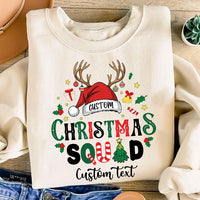 Personalized Christmas Squad Sweatshirt, Custom Name Santa Hat T-Shirt, Family Christmas, Matching Holiday Shirts, Holiday Gift for Family